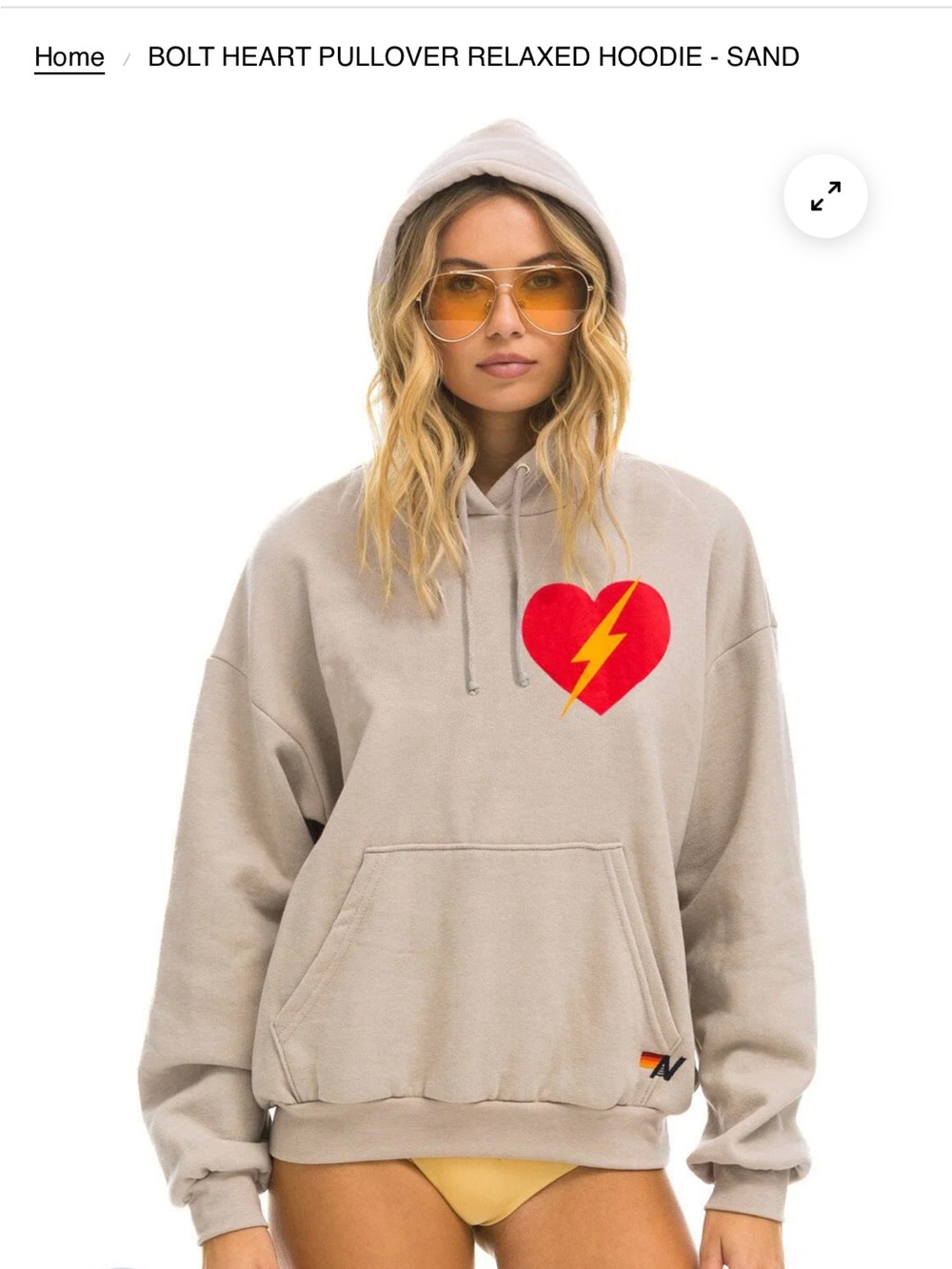Aviator Nation Sand Hoodie with Red Heart and Yellow Bolt